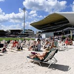 BRIDGETOWN, BARBADOS - JANUARY 23: Fans watch the cricket from the beach area during Day One of the First Test match between England and West Indies at Kensington Oval on January 23, 2019 in Bridgetown, Barbados. (Photo by Shaun Botterill/Getty Images)